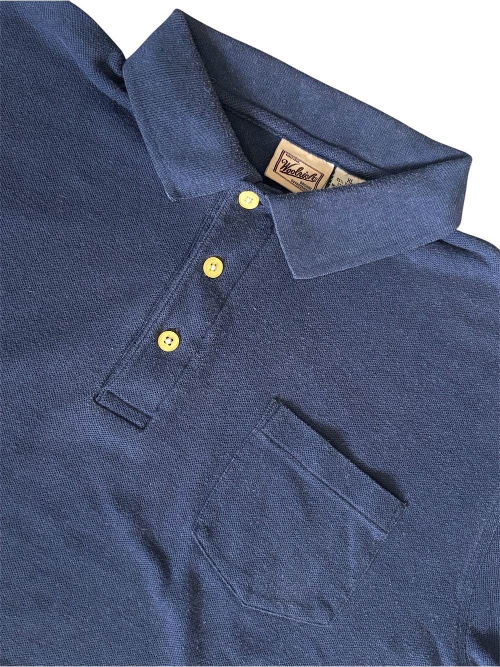 Vintage Woolrich Navy Blue Knit Polo Short Sleeve Shirt Mens XL Chest Pocket - Picture 2 of 5
